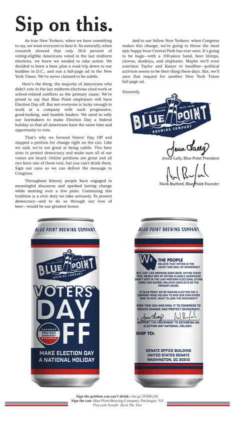 Illustration for article titled Brewery campaigns to make Election Day a national holiday, via beer can